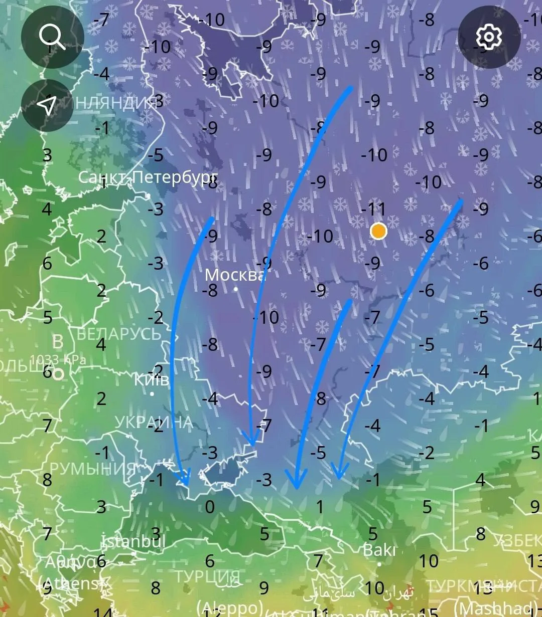 🥶Арктическое вторжение может произойти в район Сочи 22 октября.