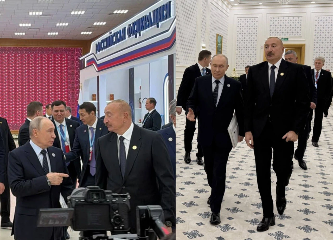 Владимир Путин и Ильхам Алиев осмотрели российский стенд на саммите СНГ в Туркменистане.