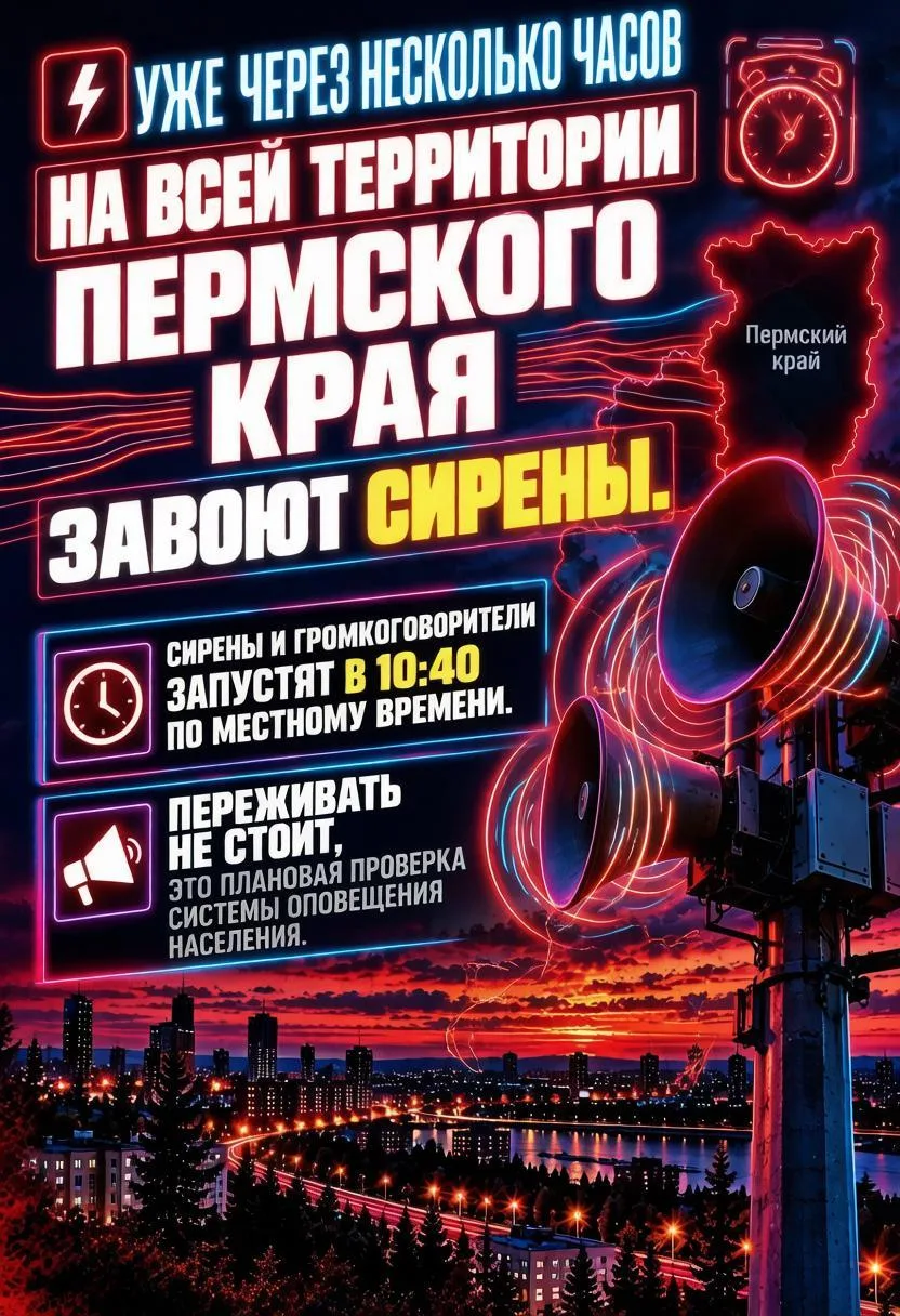 ⚡️Уже через несколько часов на всей территории Пермского края завоют сирены.