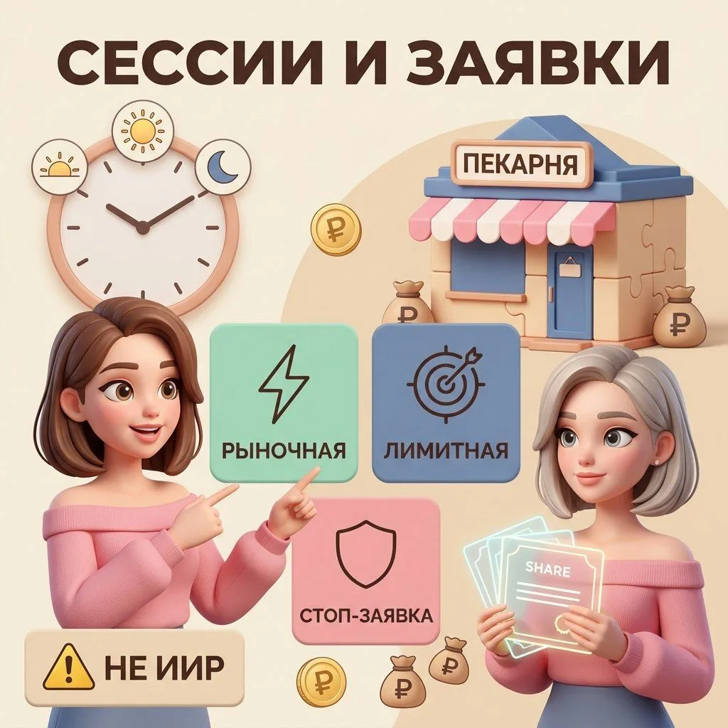 ⏰ Торговые сессии и виды заявок
