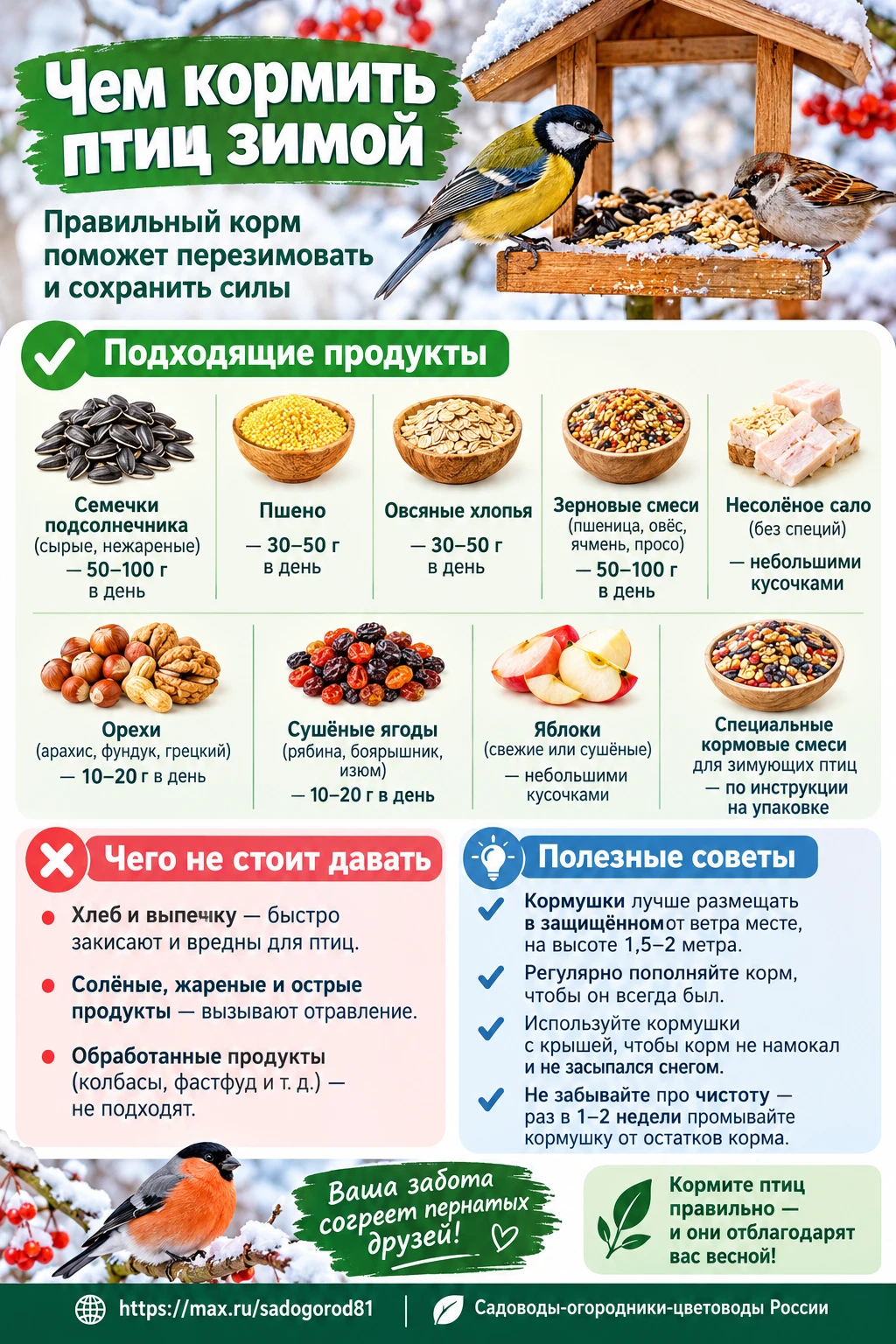 Чем кормить птиц зимой ❄️