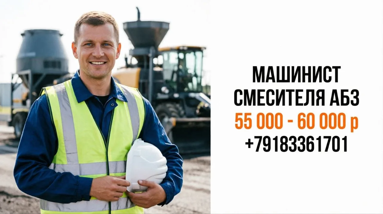 МАШИНИСТ СМЕСИТЕЛЯ АСФАЛЬТОБЕТОНА | 55 000 - 60 000 ₽