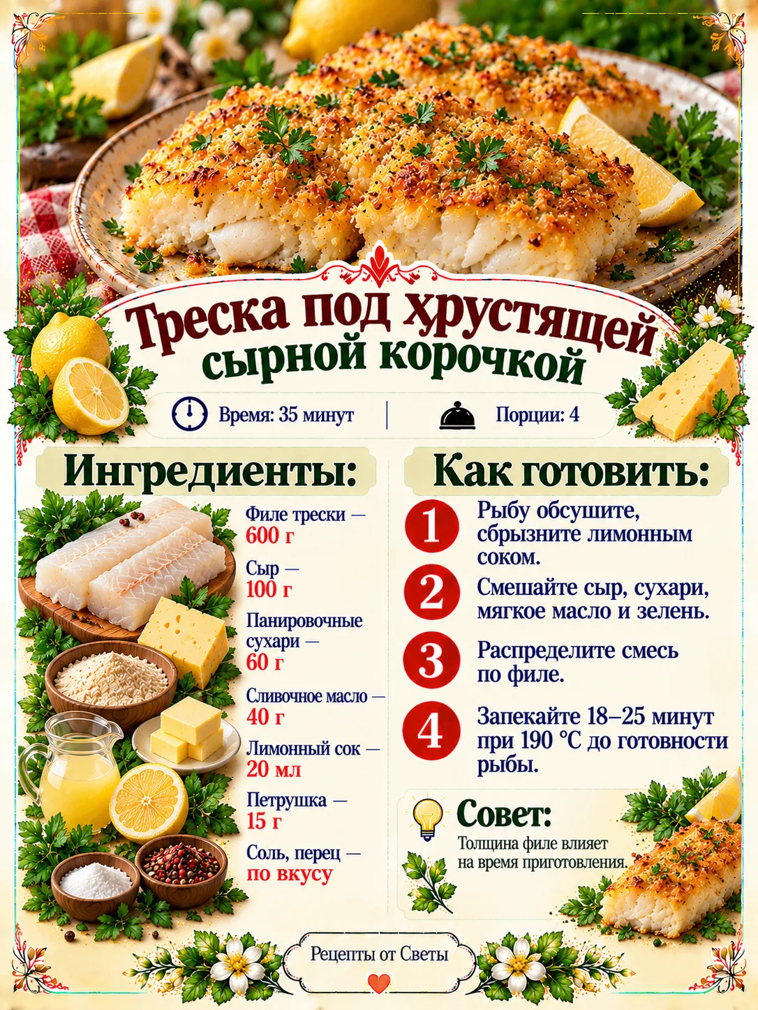 🐟 Нежная треска под хрустящей сырной корочкой, ради которой даже любители мяса могут и...