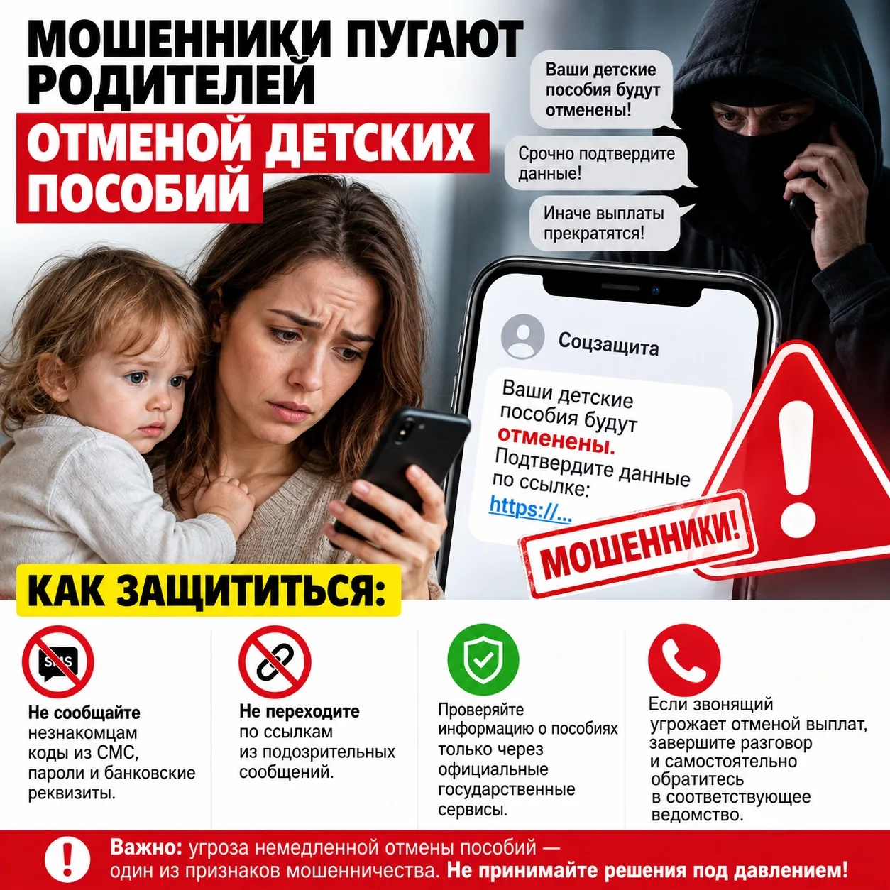 🚨 Мошенники пугают родителей отменой детских пособий