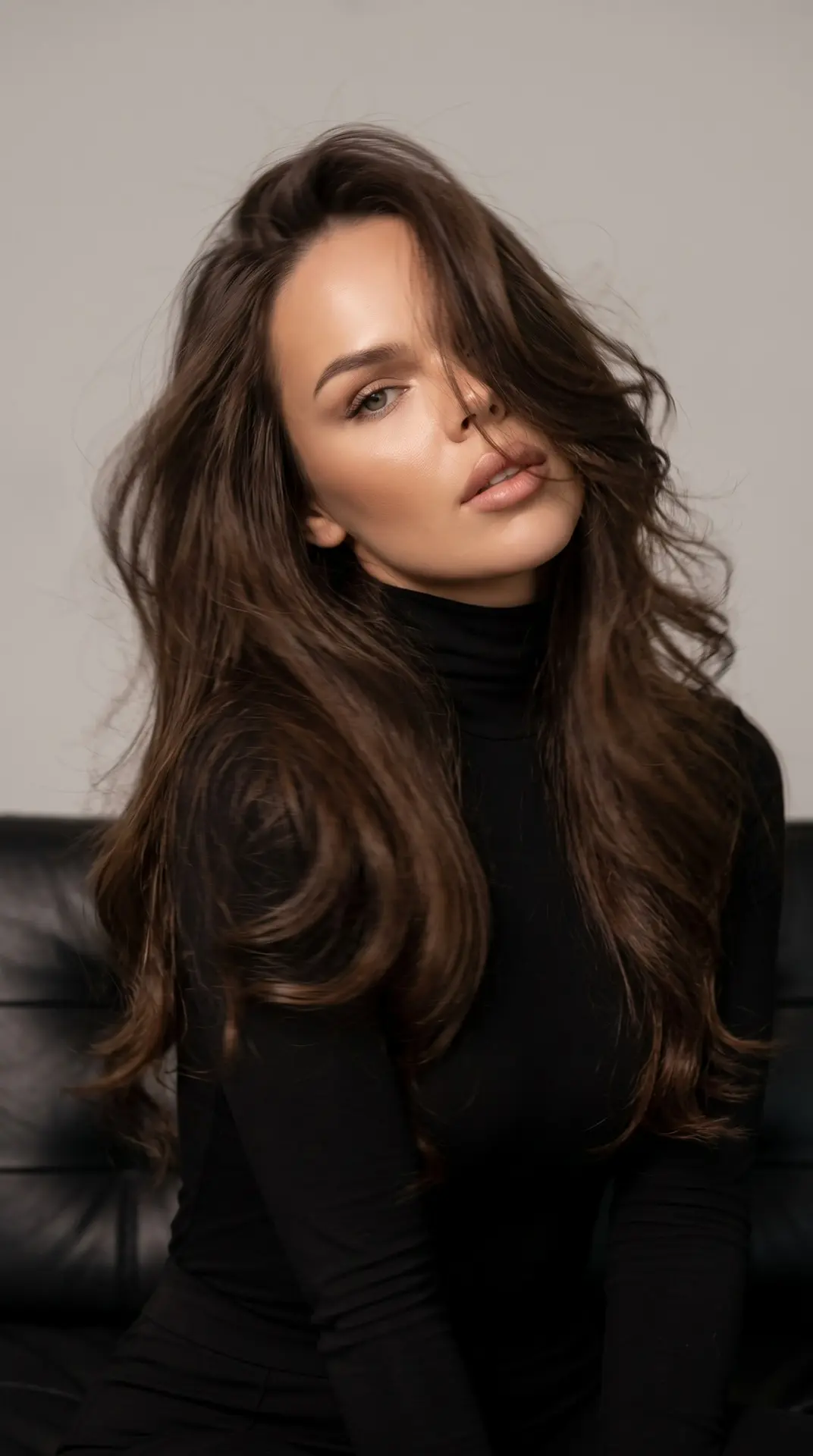 Ultra-realistic studio editorial photo, 9:16 vertical, three-