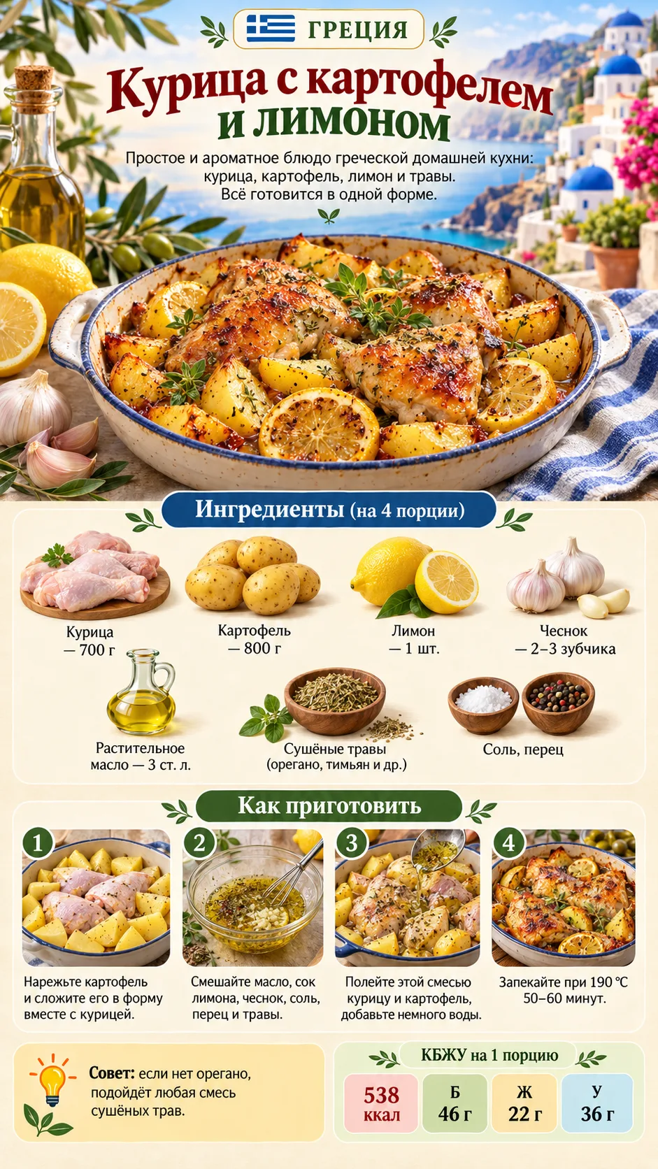 🇬🇷 Греция — курица с картофелем и лимоном