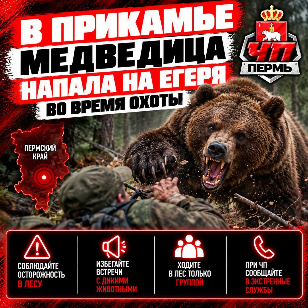 🐻 Егерь пострадал при встрече с медведицей