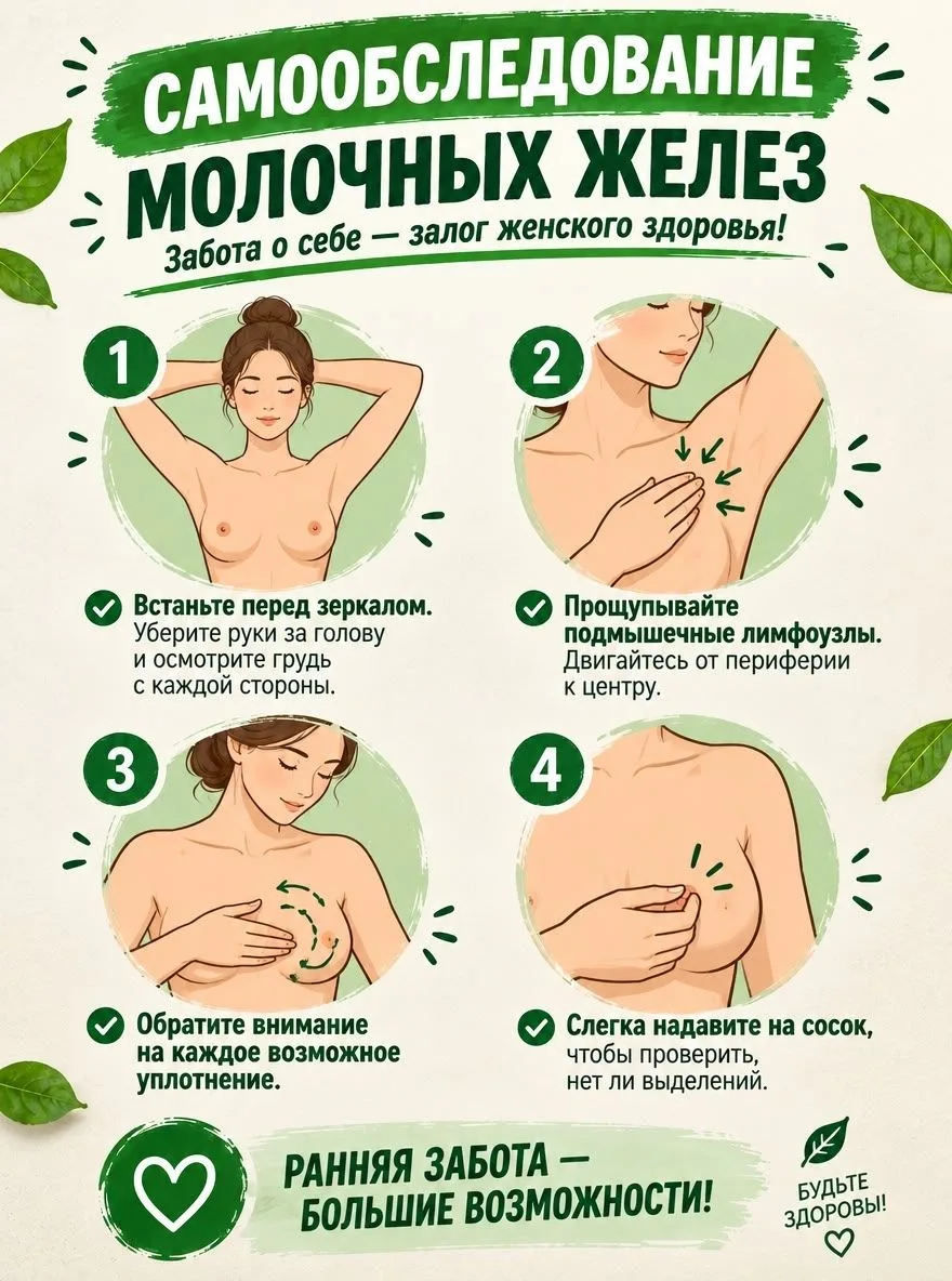 🌸 Основные принципы самообследования молочных желез
