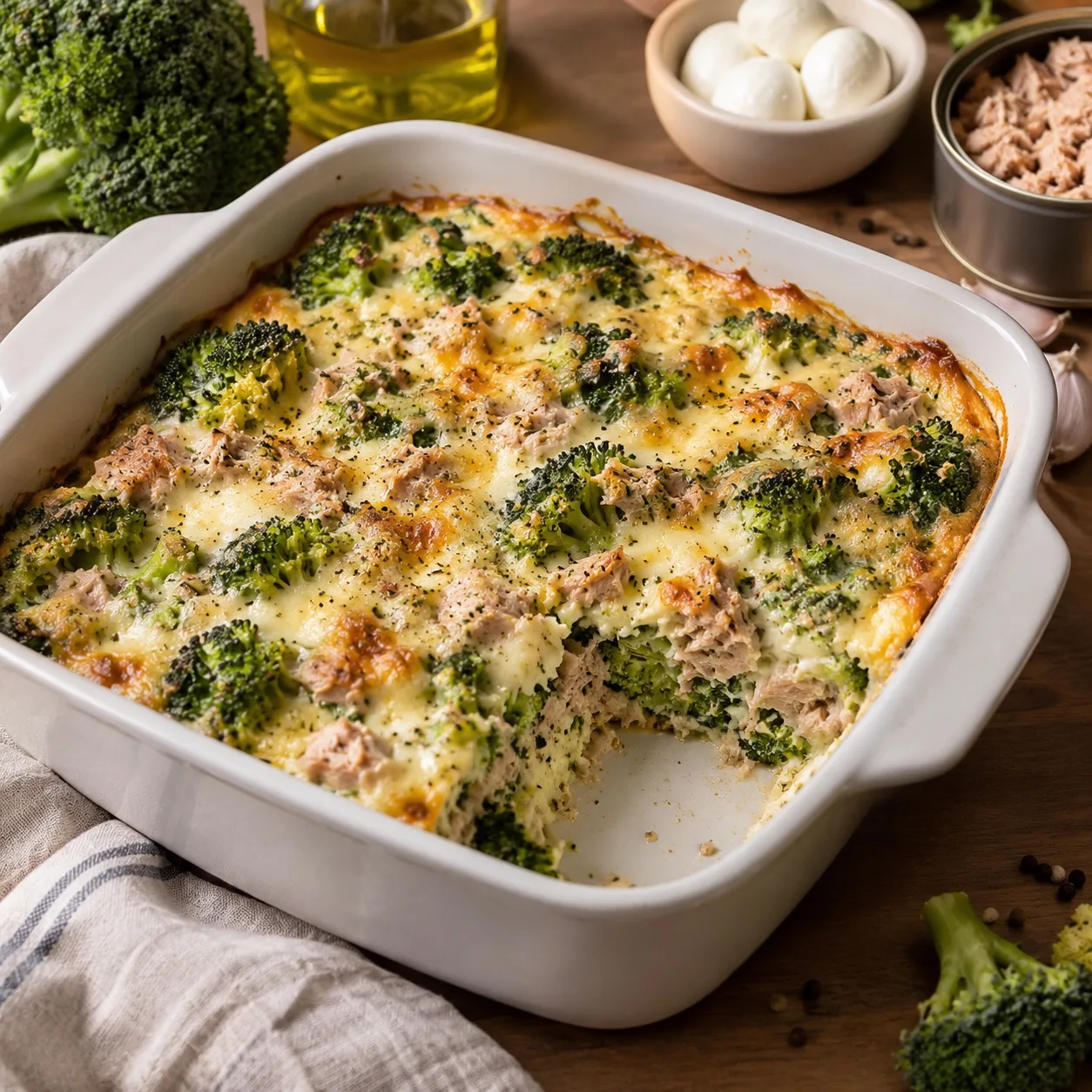 Лёгкая ПП-запеканка с тунцом и брокколи