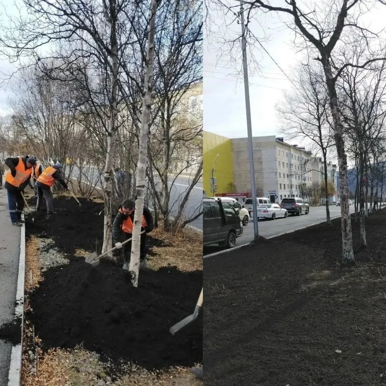 На проспекте Карла Маркса и улице Транспортной сотрудники КЗХ продолжают рекультивацию ...