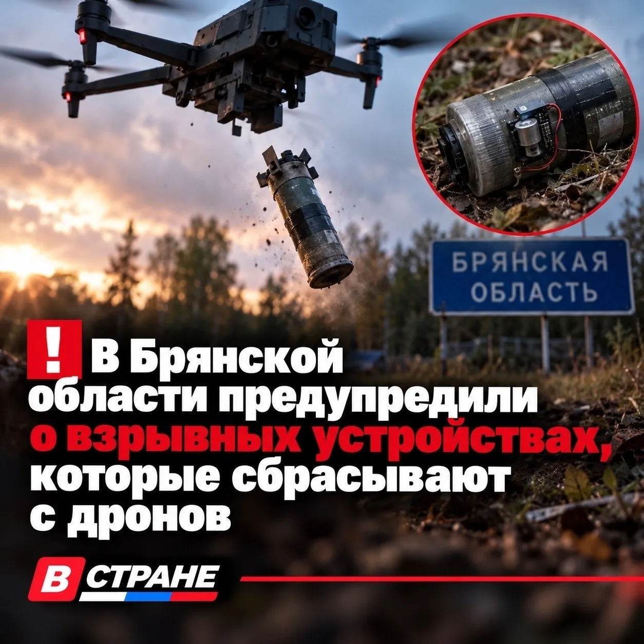 ❗️ В Брянской области предупредили о взрывных устройствах, которые сбрасывают с дронов