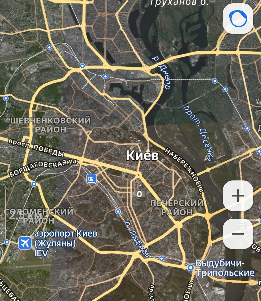 Яндекс карты при открытии самостоятельно отобразили Киев.