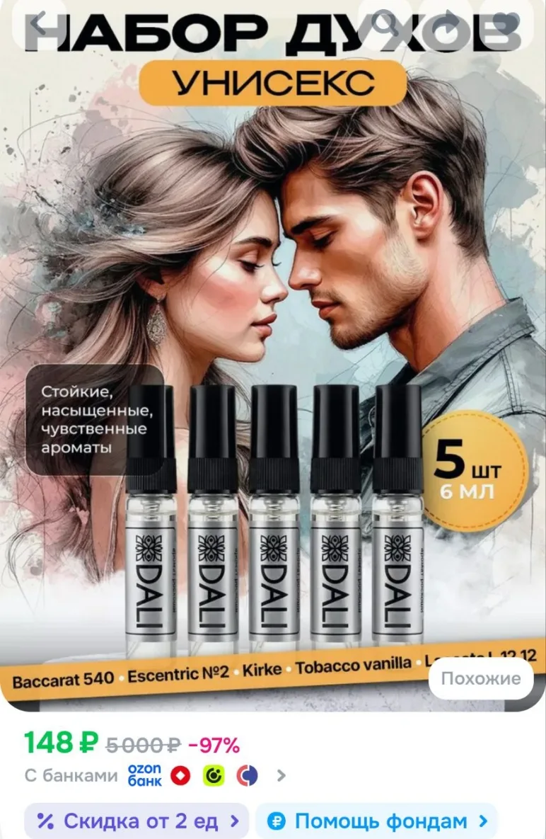 Духи унисекс стойкие набор пробников Dali, 30 мл.