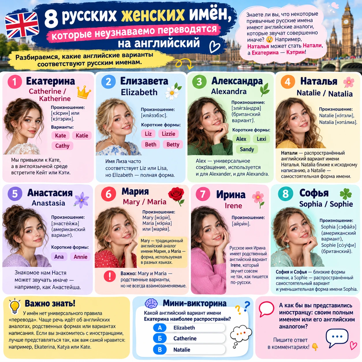 🇬🇧 8 русских женских имён, которые неузнаваемо переводятся на английский