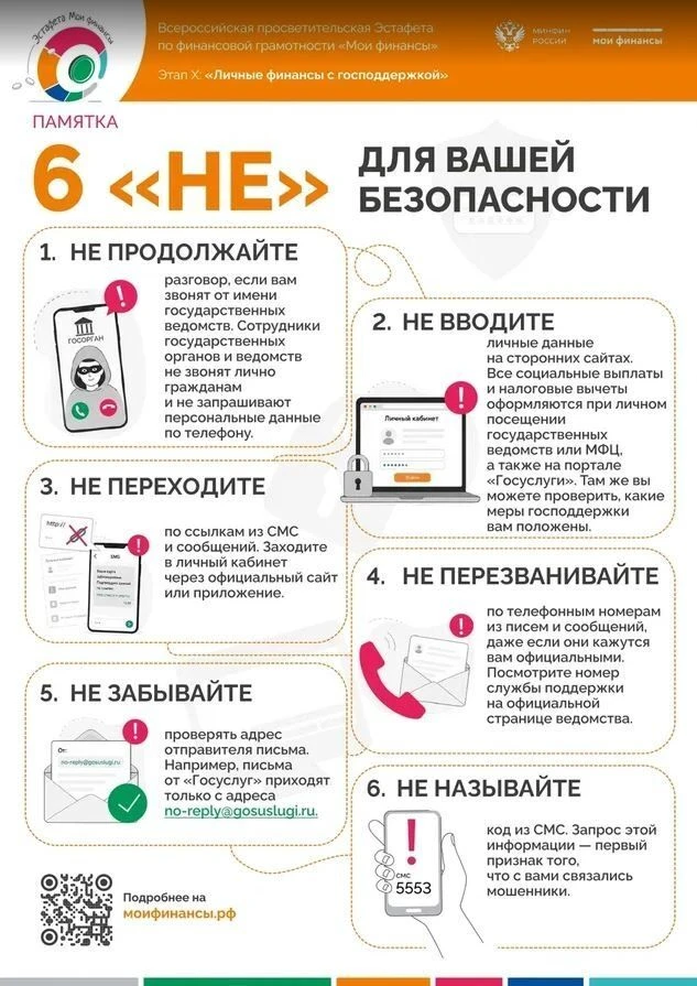 «6 „НЕ“ для вашей безопасности» — это памятка, разработанная в рамках X этапа Всероссий...