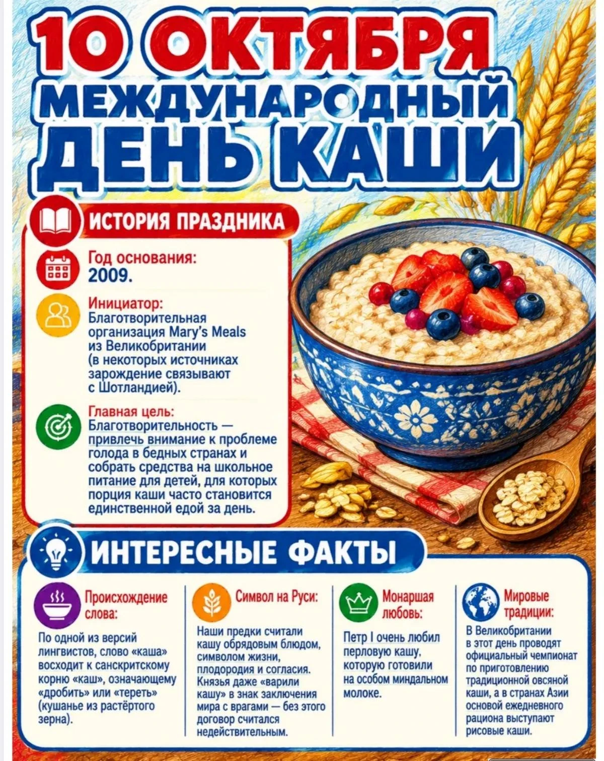 🥣 День, когда овсянка правит миром: 10 октября отмечаем Международный день каши!