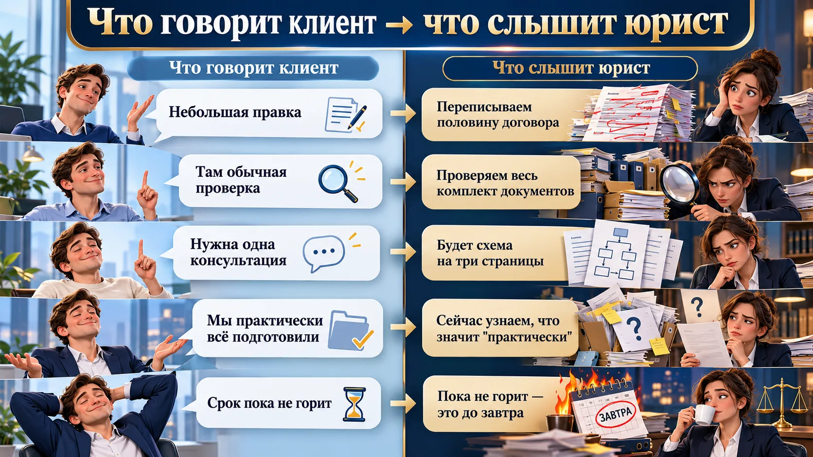 Что говорит клиент → что слышит юрист