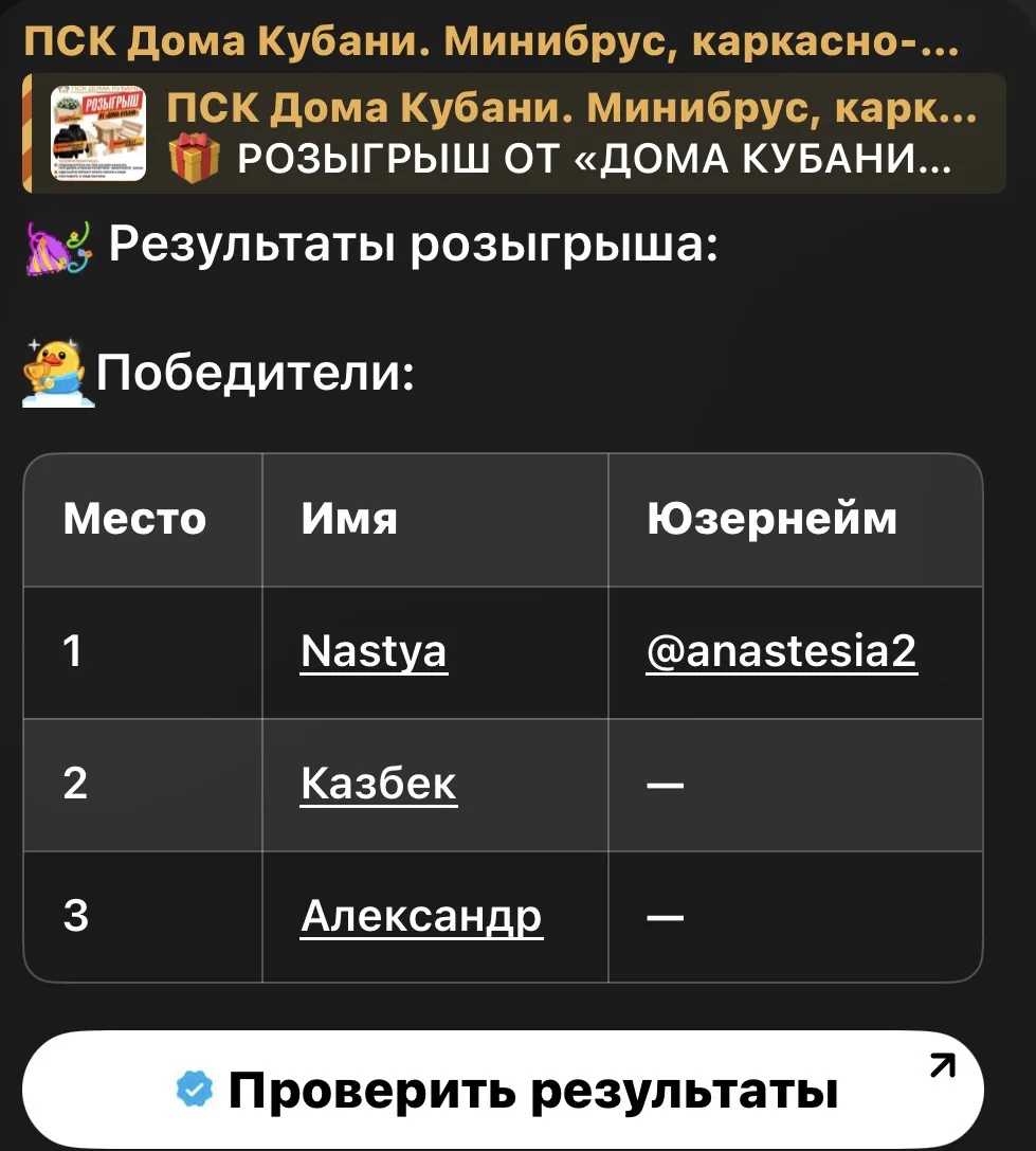 🎉 ИТОГИ РОЗЫГРЫША 🎉