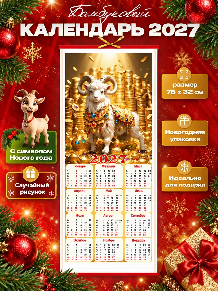 Настенный бамбуковый календарь 2027г. Коза