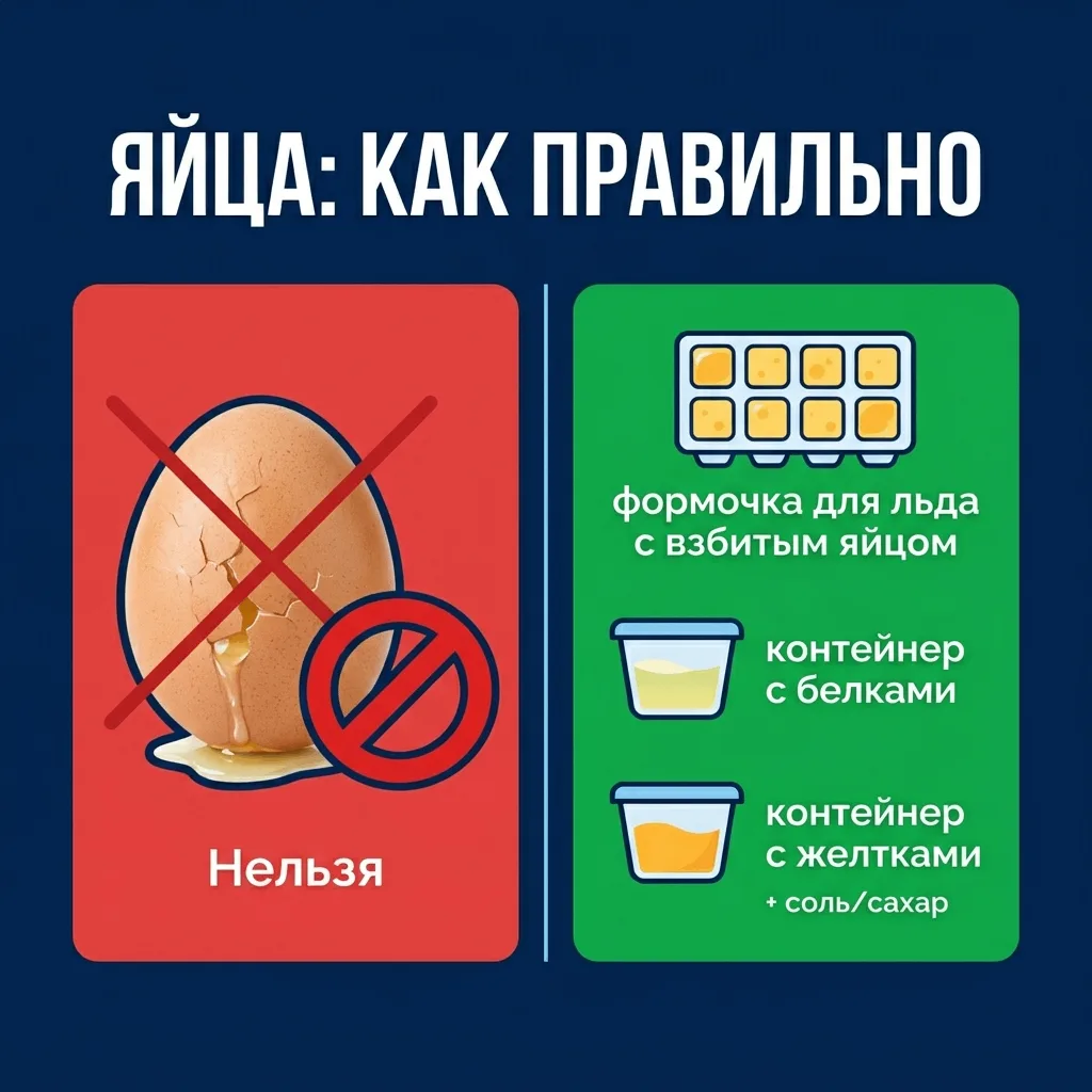 ❓Почему яйца в скорлупе нельзя класть в морозилку (и 3 способа, как всё-таки заморозить)