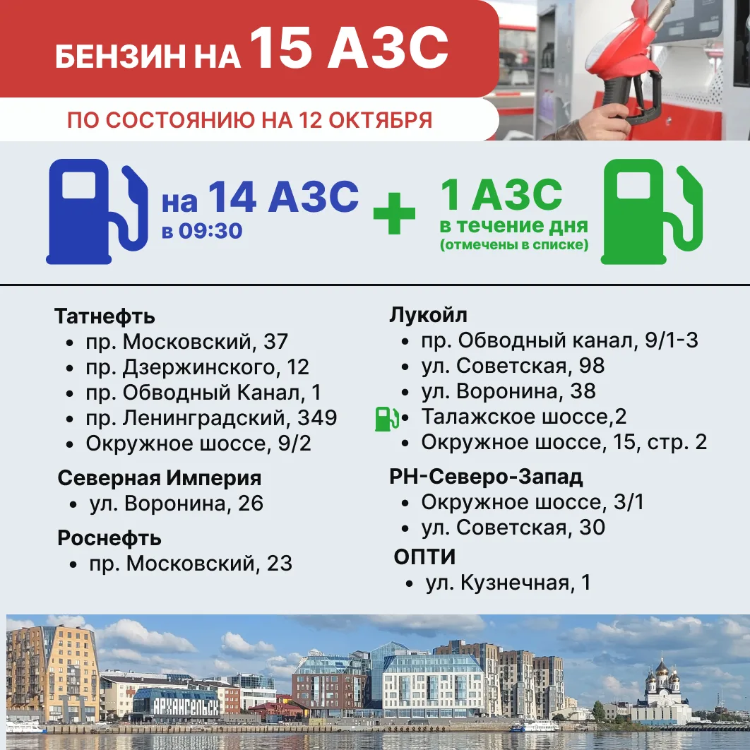 Бензин на АЗС Архангельска 12 октября