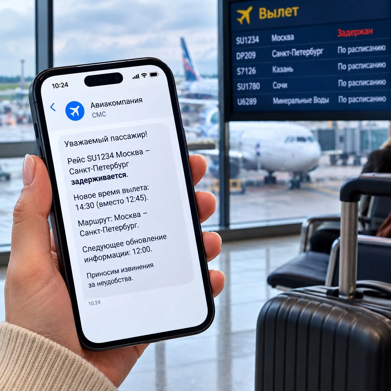 ✈️ Пассажиров хотят бесплатно предупреждать о задержках рейсов по СМС