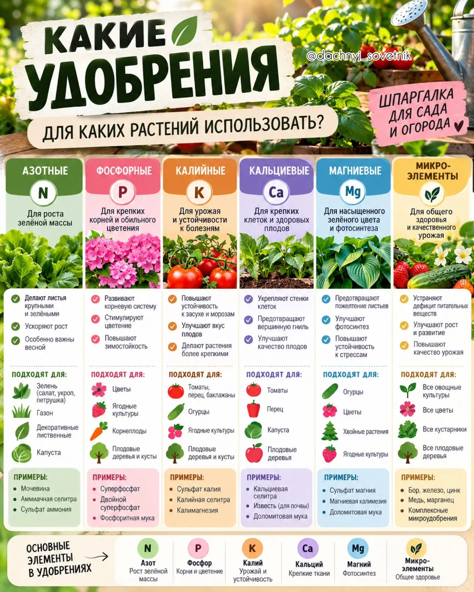 Чтобы не путаться в удобрениях 🌱 Сохраняйте эту шпаргалку — пригодится каждому дачнику!