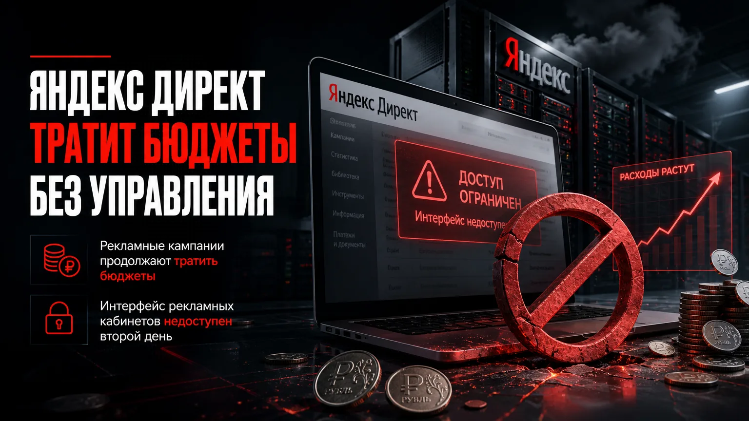 💸 «Яндекс Директ» второй день тратит рекламные бюджеты без доступа к управлению