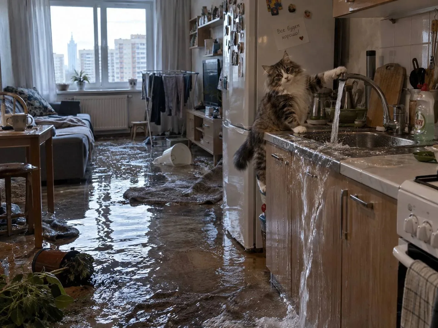 🐈 Кот лапой открыл кран и устроил потоп в своей квартире и еще затопил соседей. Ущерб ...