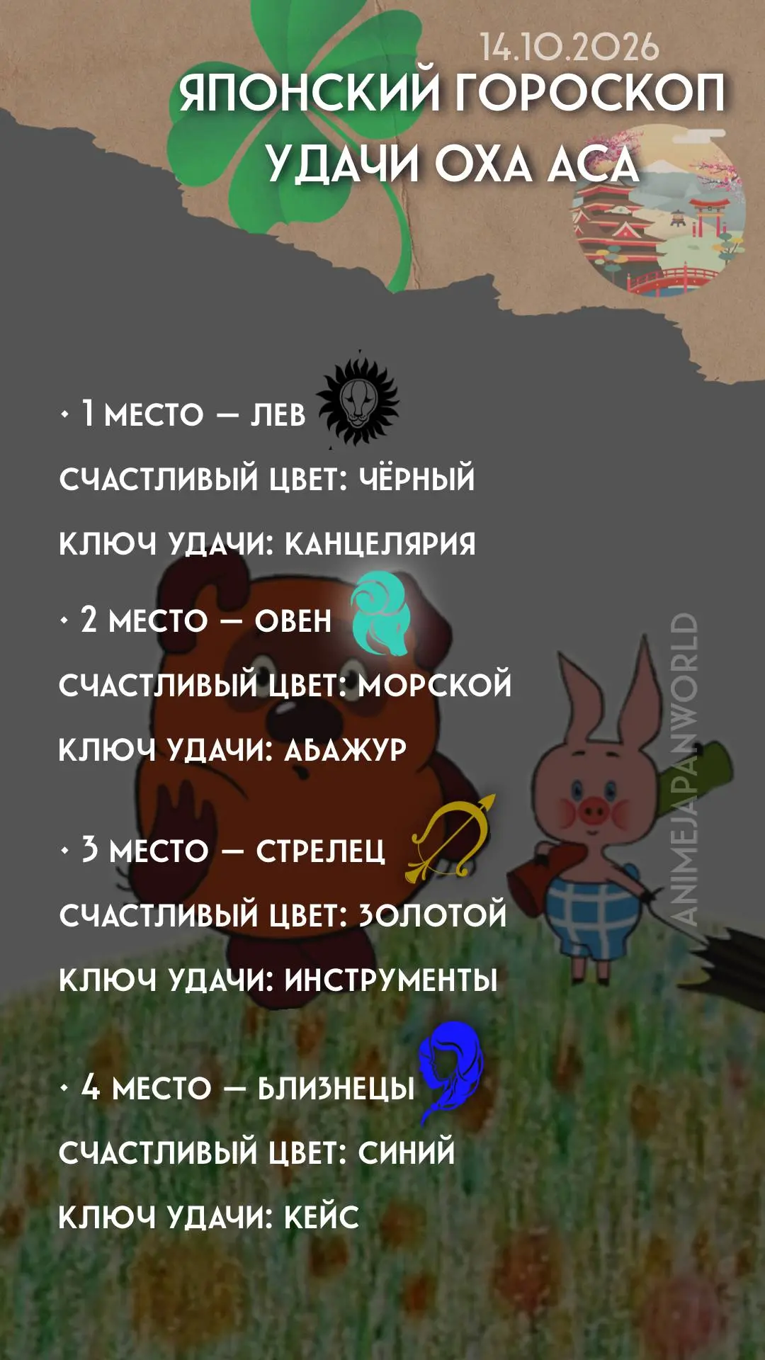 • Японский гороскоп удачи  на сегодня (14.10.2026) 🍡 Всем хорошего дня!