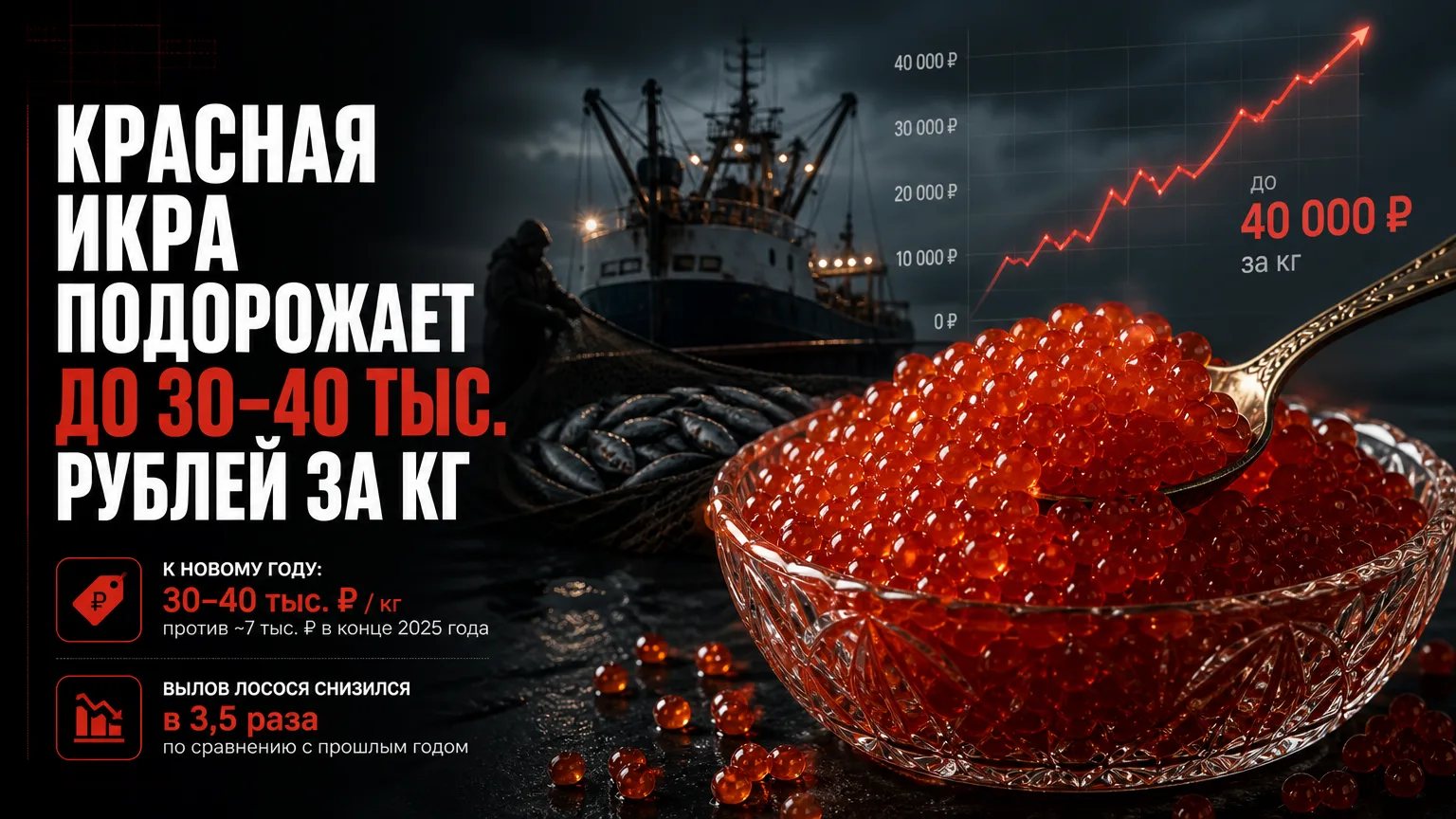 🔴 Красная икра в России может подорожать до 30–40 тыс. рублей за килограмм