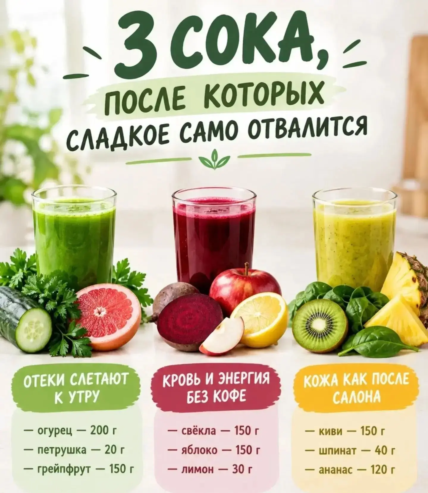Три сока, после которых тяга к сладкому исчезает сама собой