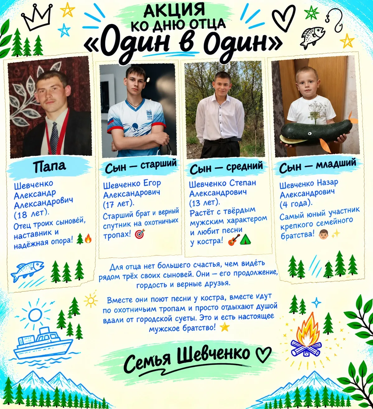 📸 «Настоящее мужское братство»: семья Шевченко в акции «Один в один»! 🌲🔥🎸✨