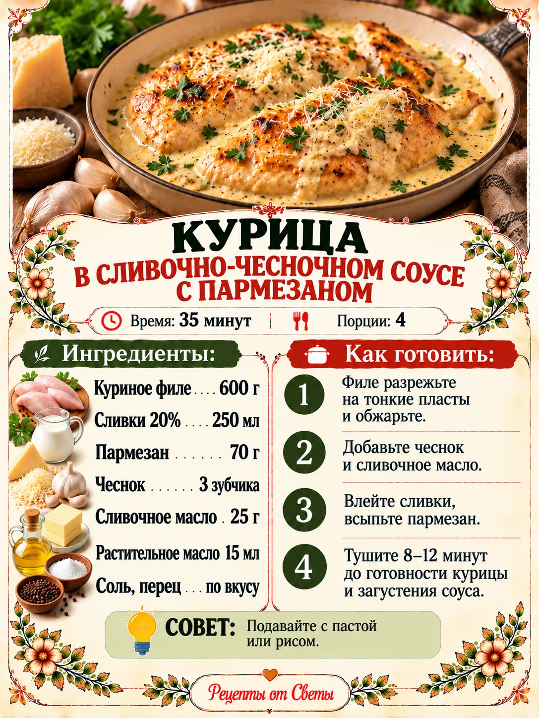 🍗 Курица в сливочно-чесночном соусе с пармезаном, нежная и ароматная, с такой аппетитн...