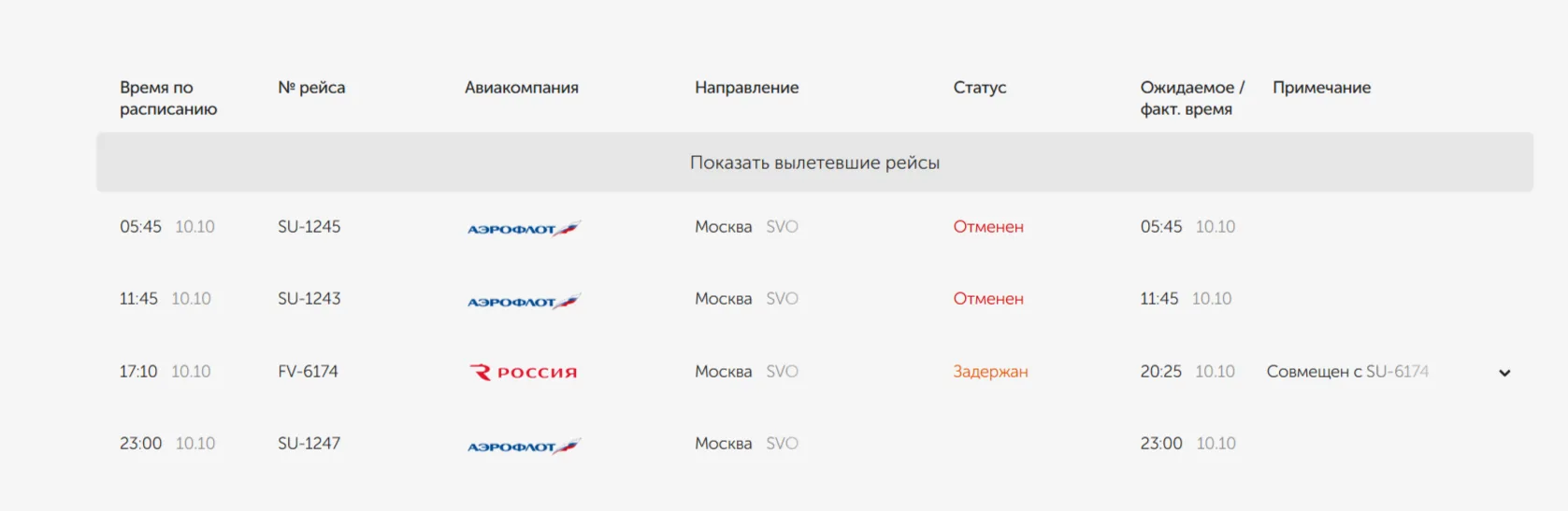 Два самолета из Москвы в Оренбург и обратно отменены, еще один задерживается