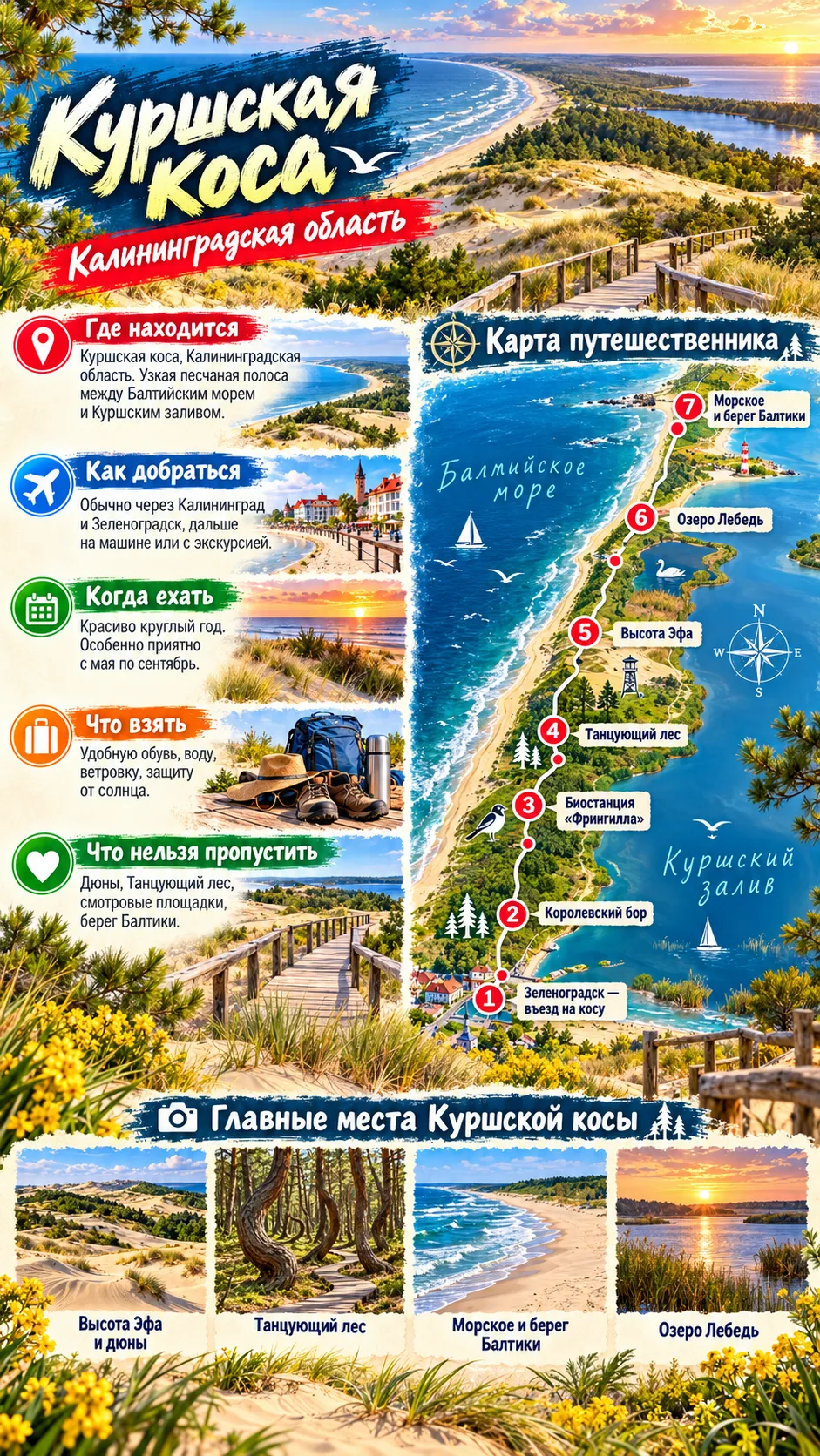 🧭 Куршская коса — одно из самых необычных мест Калининградской области
