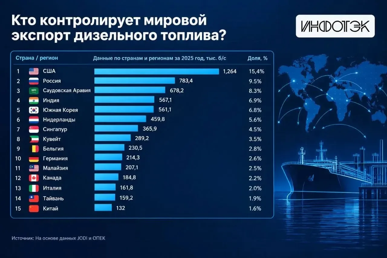 Кто контролирует мировой экспорт дизельного топлива?