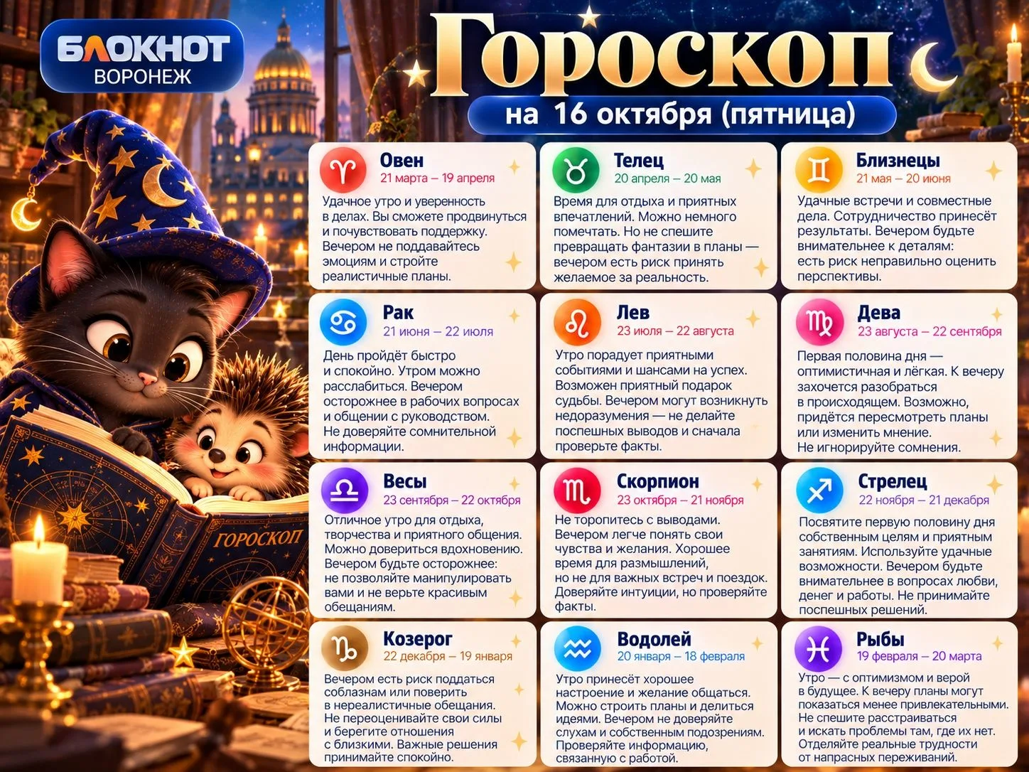 ✨ Гороскоп от кошечки на пятницу