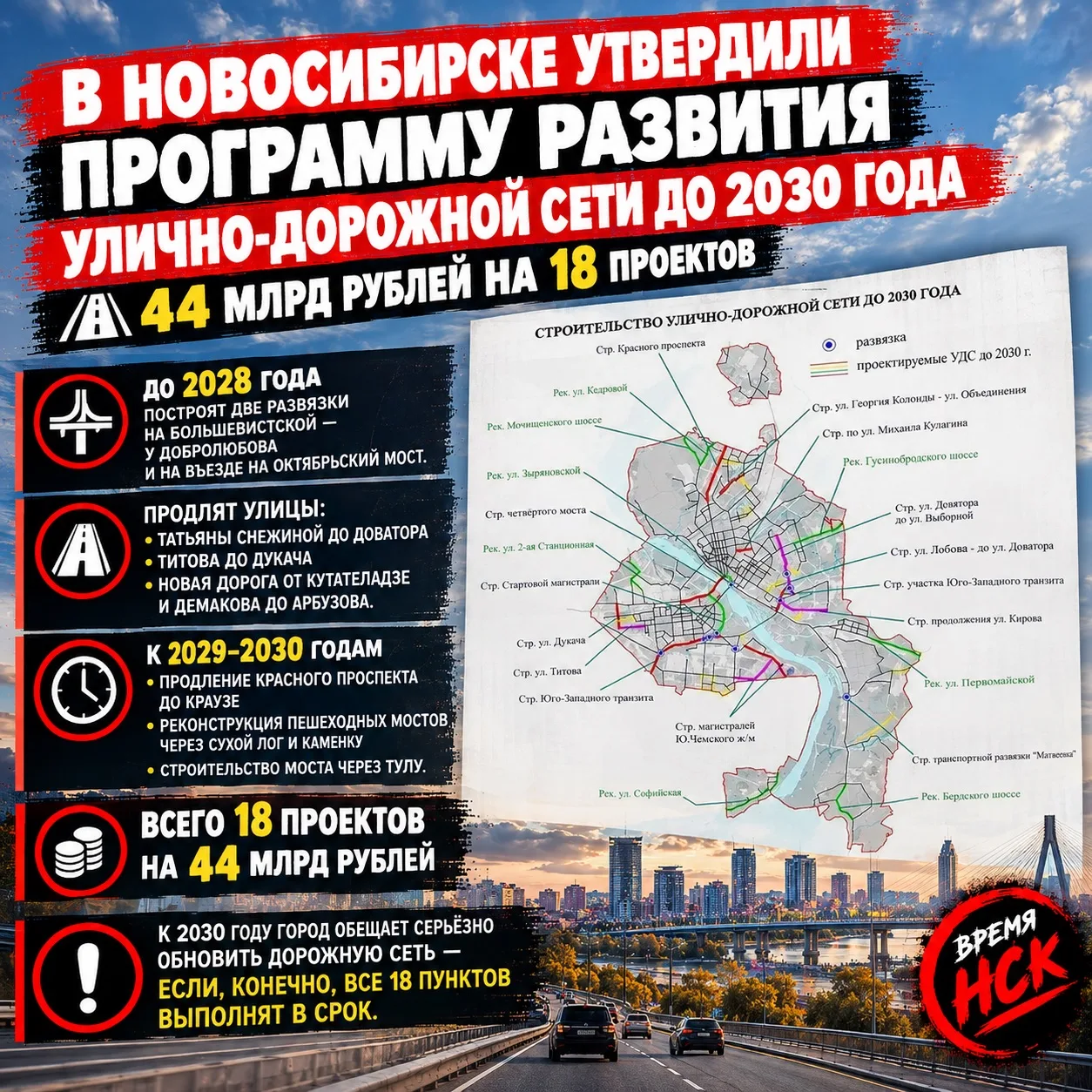 В Новосибирске утвердили программу развития улично-дорожной сети до 2030 года — 44 млрд...