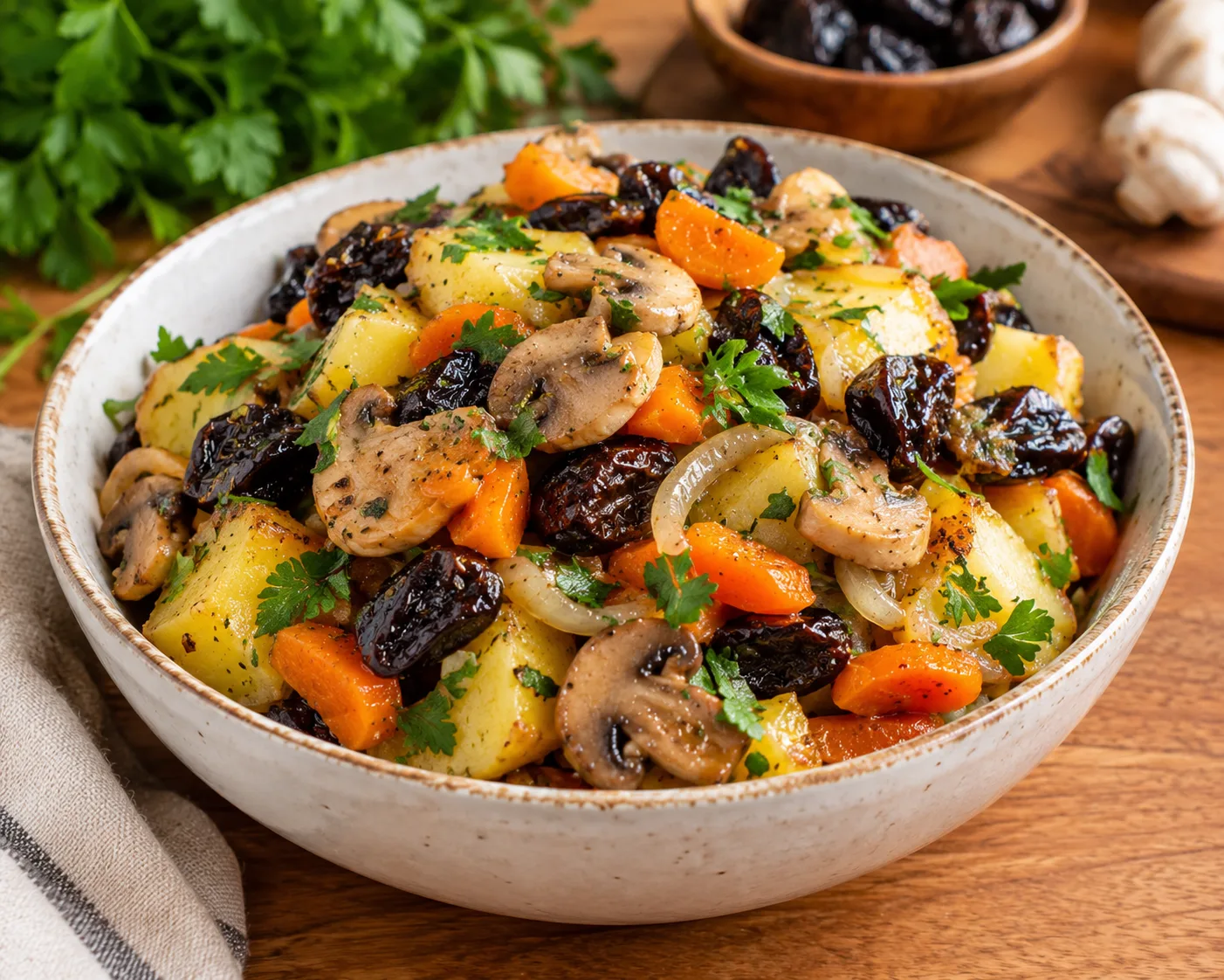 🥗 ТЁПЛЫЙ САЛАТ С ЧЕРНОСЛИВОМ — ВКУСНОТА, КОТОРАЯ ПОДХОДИТ КО ВСЕМУ! 😋