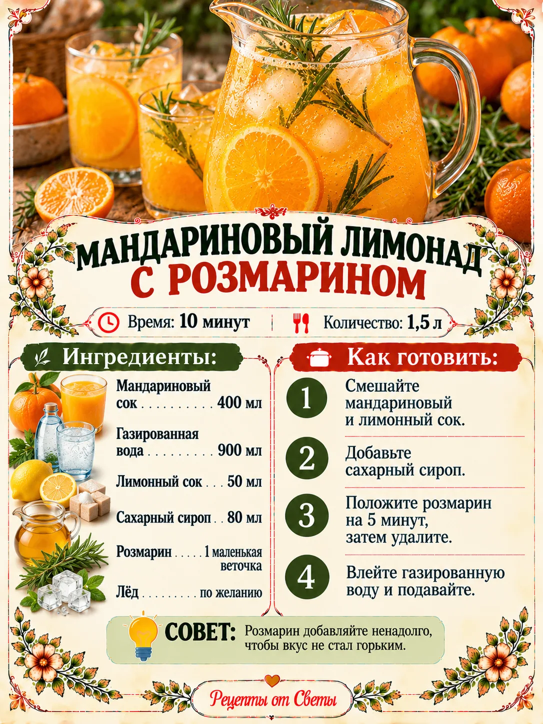 🍊 Мандариновый лимонад с розмарином, солнечный напиток с душистым ароматом, который до...