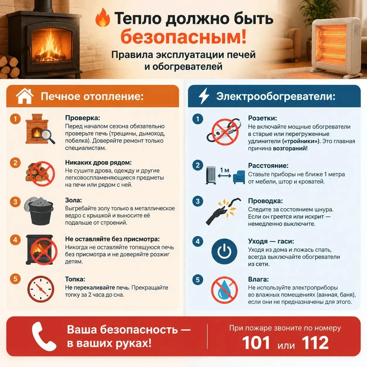 🔥 Тепло должно быть безопасным! Правила эксплуатации печей и обогревателей