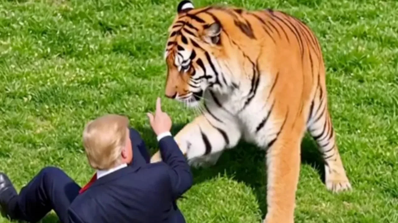 Йўлбарс йигитни ғажиб ташлади, Трамп эса у билан ўйнаётгани акс этган роликни жойлади