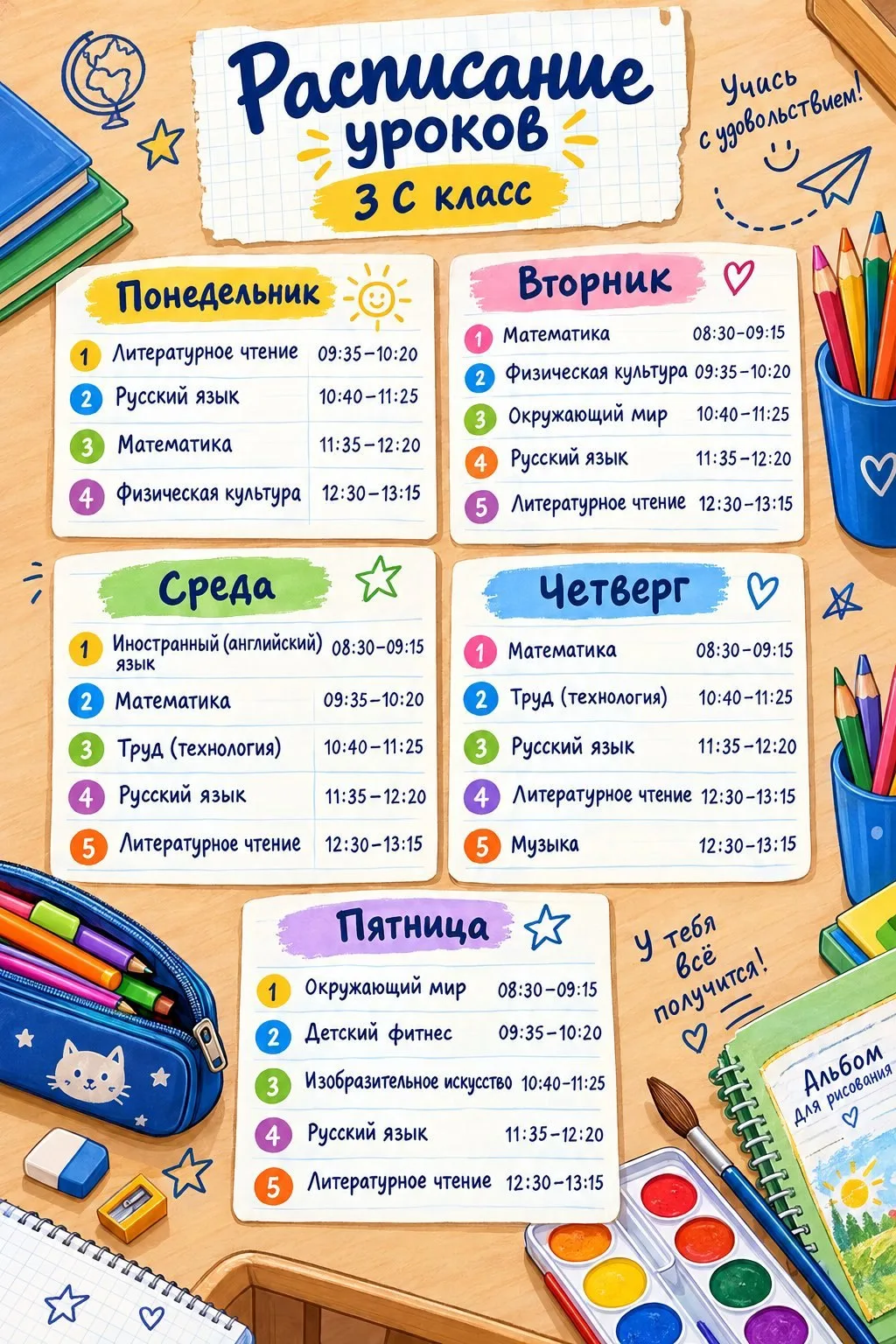 ☀️ИИ-фотошоп в деле: создайте для ребёнка удобный постер тайм-менеджмента!