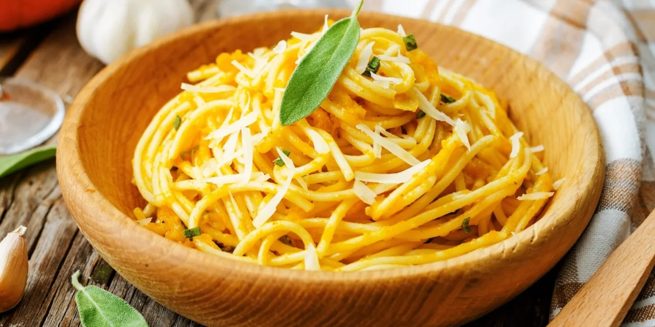 Макароны в тыквенном соусе с чесноком и сыром...