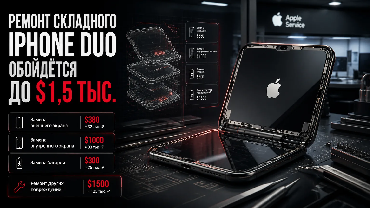 📱 Ремонт складного iPhone Duo обойдётся до $1,5 тыс.