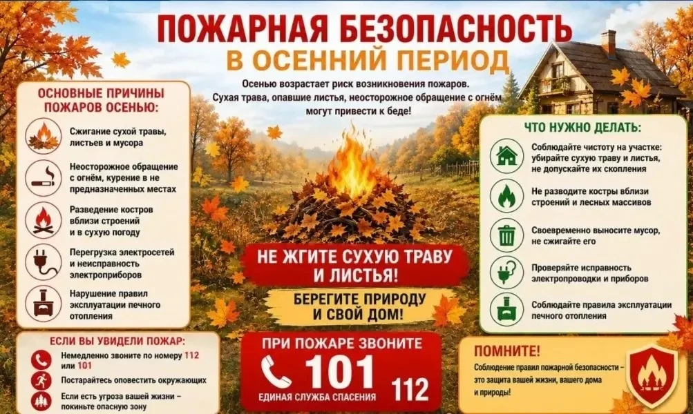 🔥 Внимание, жители Пожарского муниципального округа! Наступает осенний пожароопасный п...