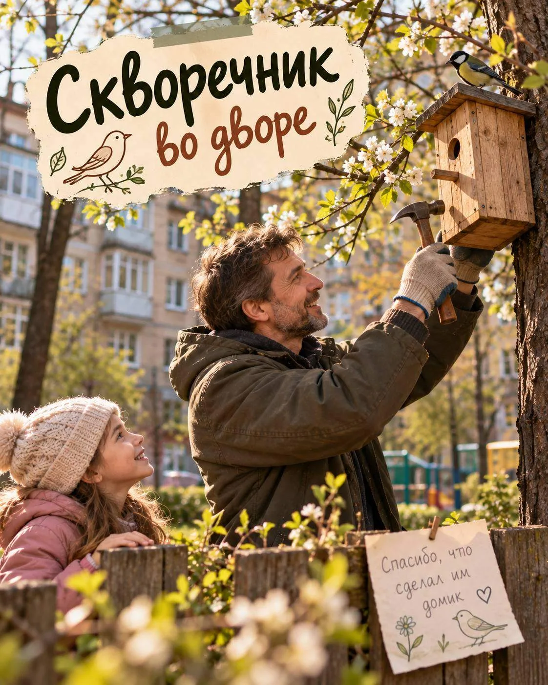 В начале весны мужчина лет сорока заметил во дворе, что старый скворечник после зимы со...