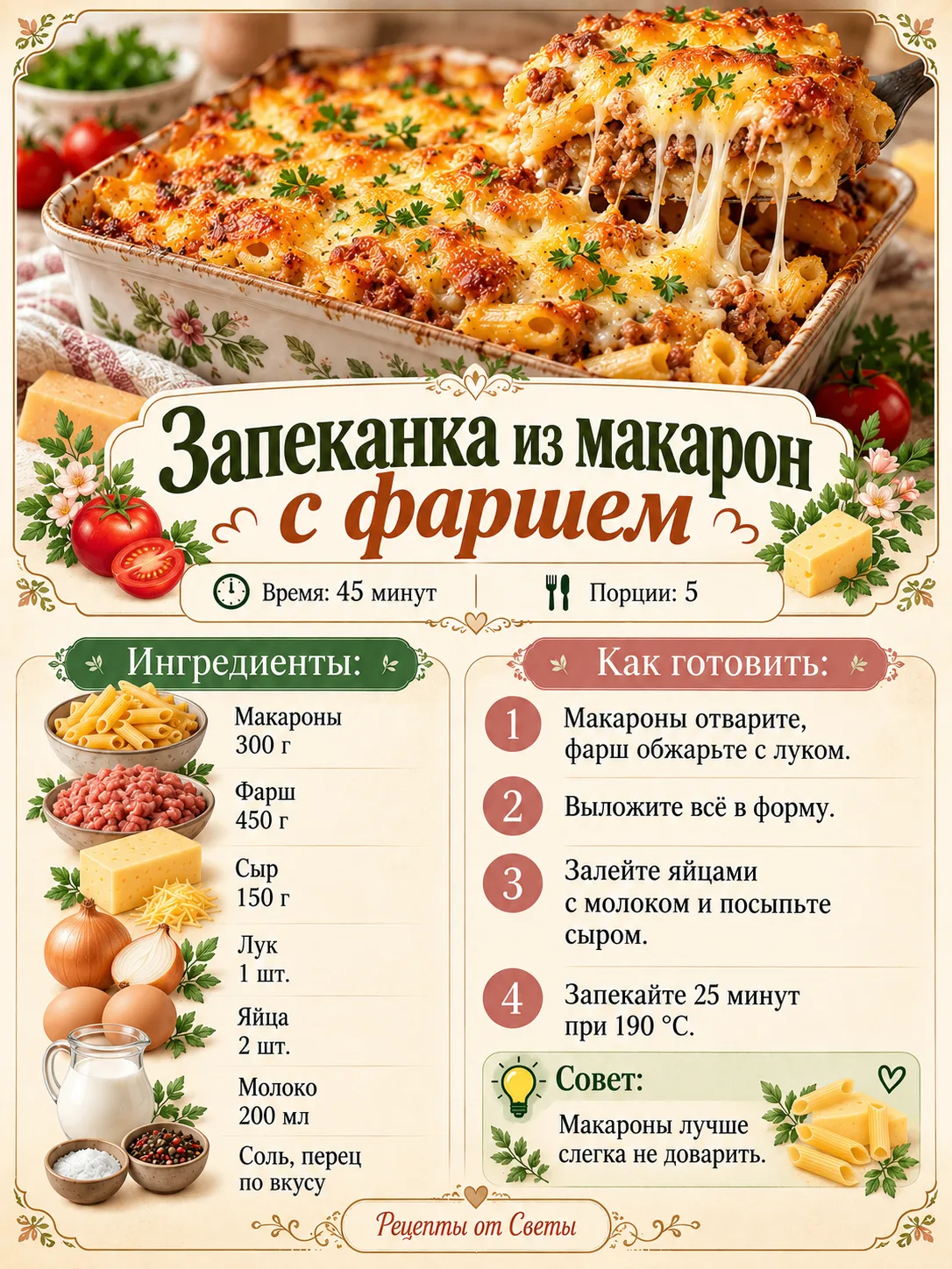 🍝 Макароны с фаршем под румяной сырной корочкой: семейный ужин, за которым тарелки быс...