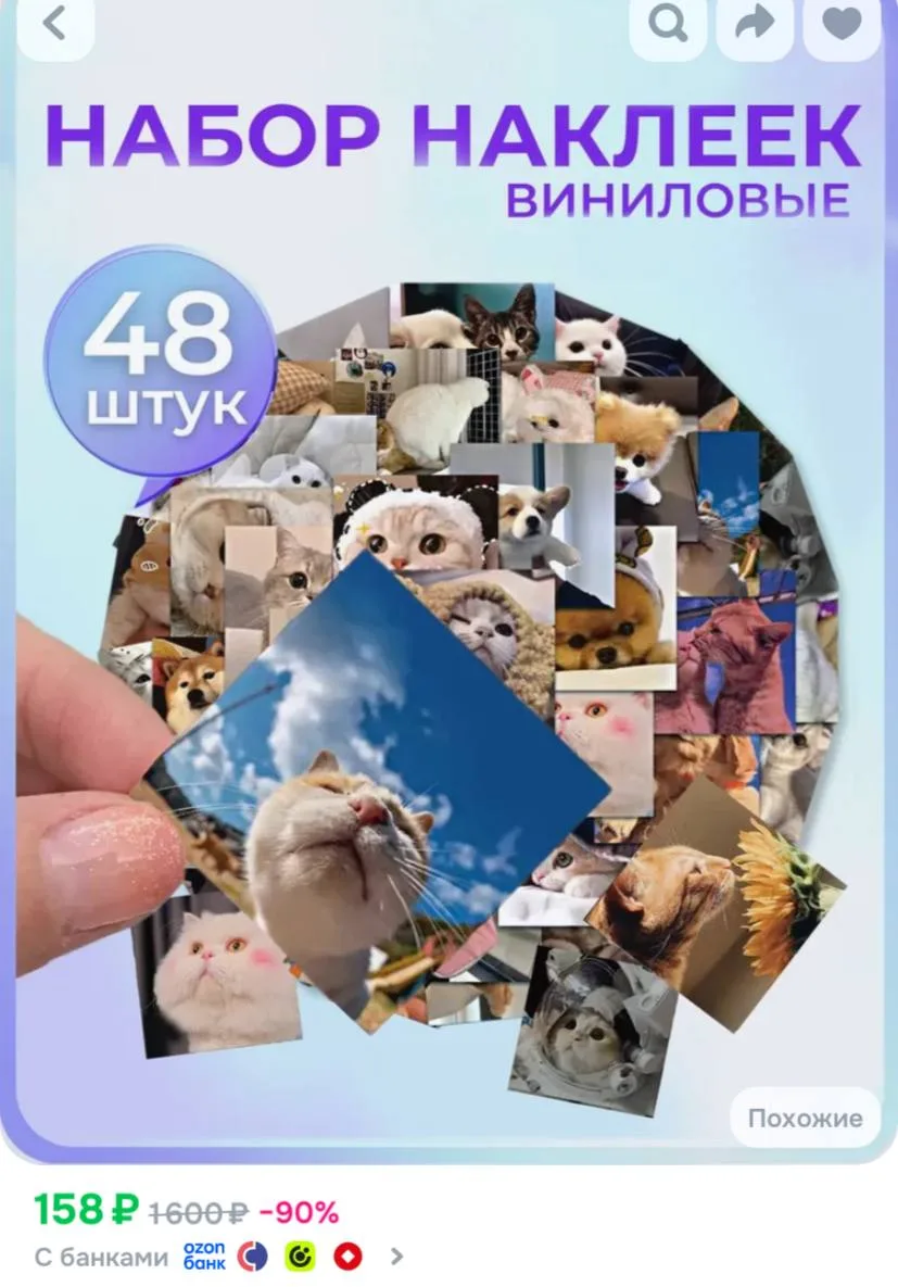 Наклейки Котики, интерьерные наклейки на стену, на телефон, ноутбук, ежедневник, стикер...